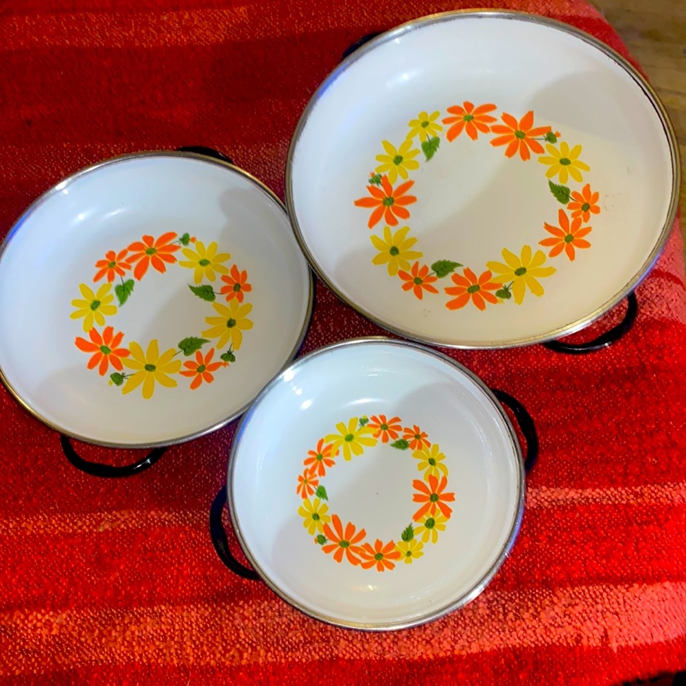 ECKO COUNTRY GARDEN PORCELAIN CLAD COOKWARE ITALY SET OF 3